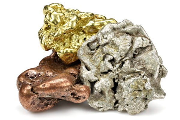 gold, silver and copper nuggets